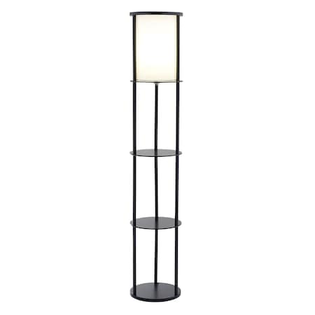 Homeroots Black Wood Floor Lamp with Circular Storage Shelves 372522